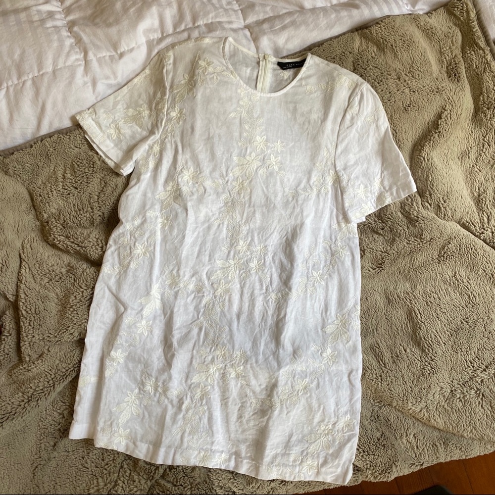 White Embroidered Zara Dress - Size Small